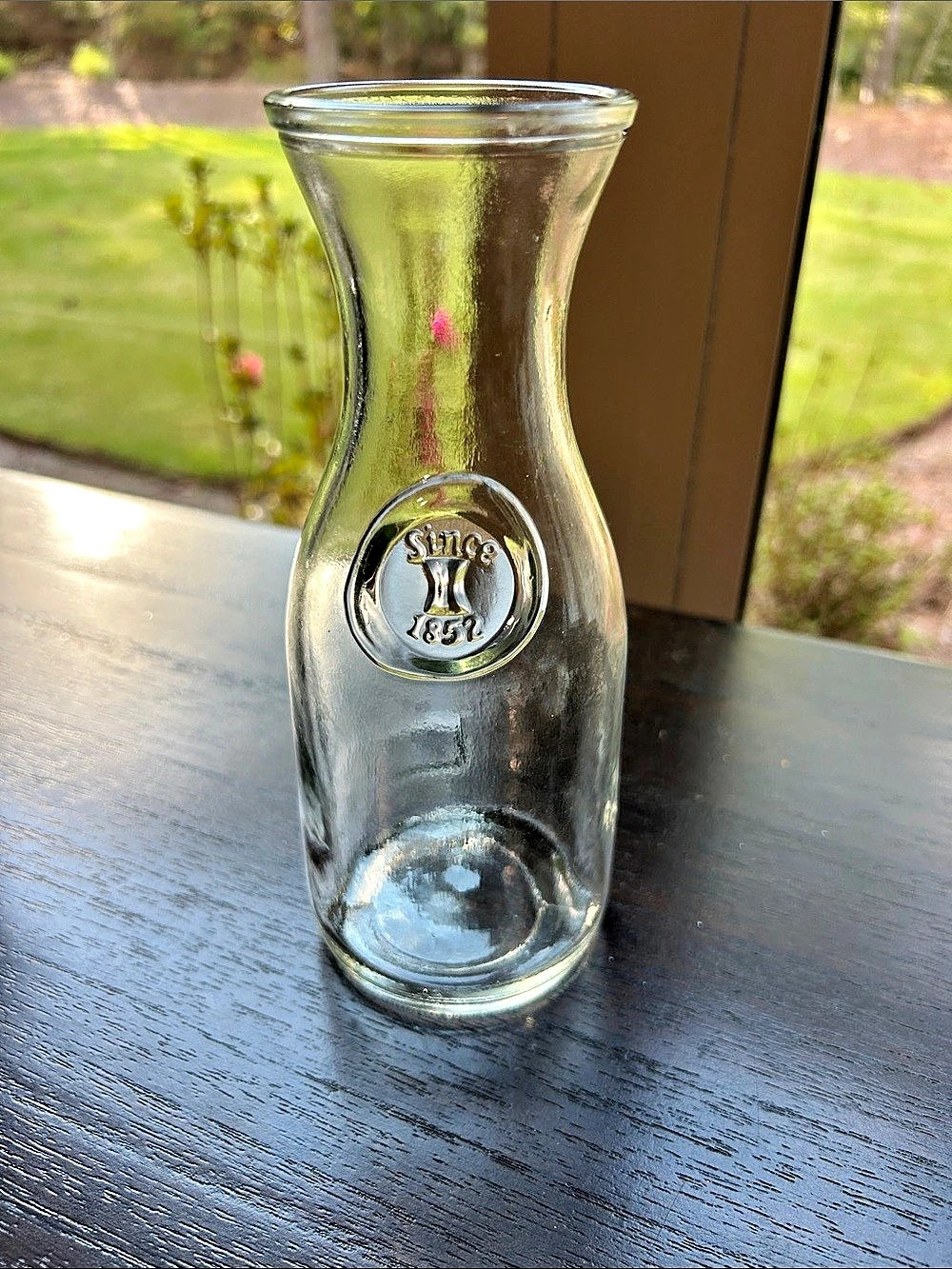 Vintage Paul Masson clear glass wine carafe embossed. Since 1852